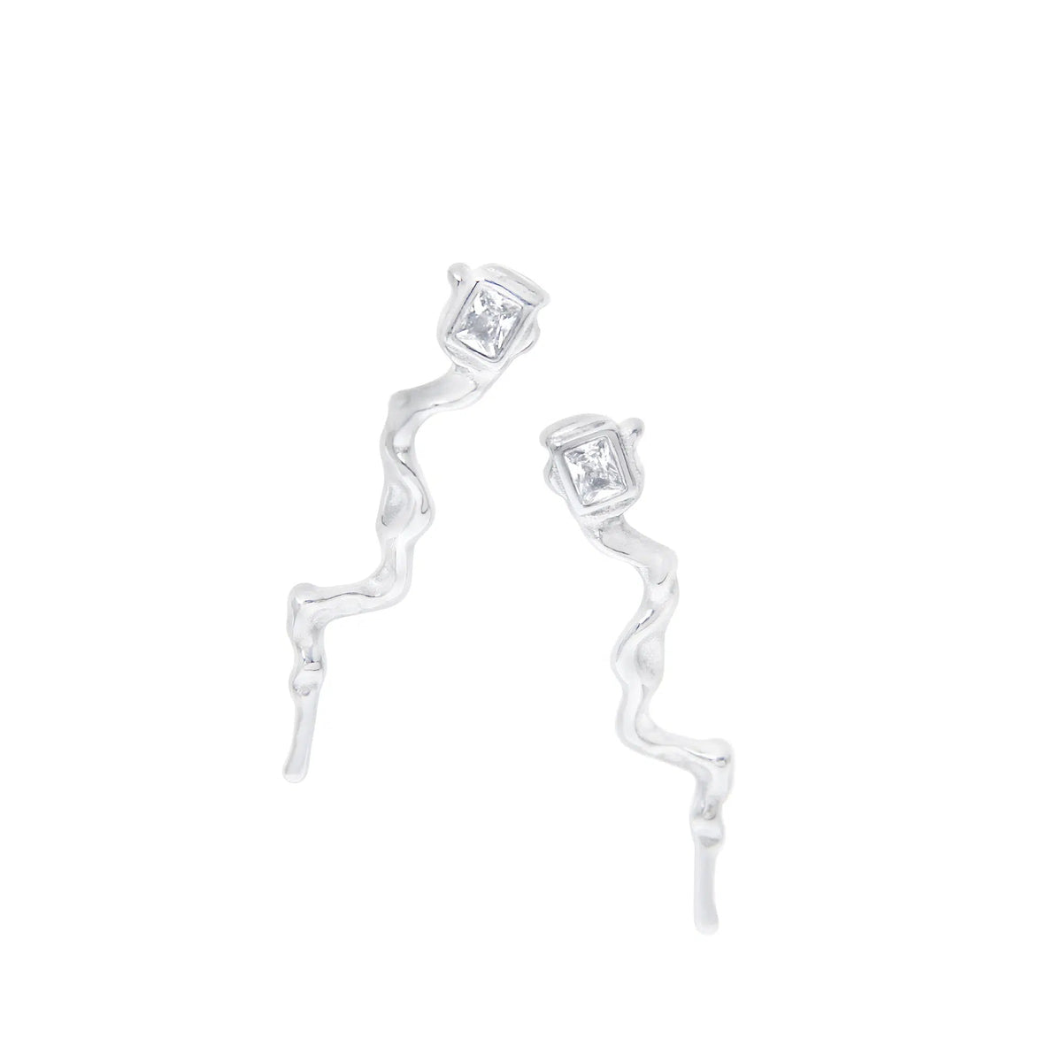 Liquid Metal Silver Snake Zircon Earrings