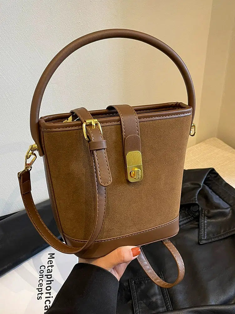 Lock Clip Adjustable Strap Bucket Bag
