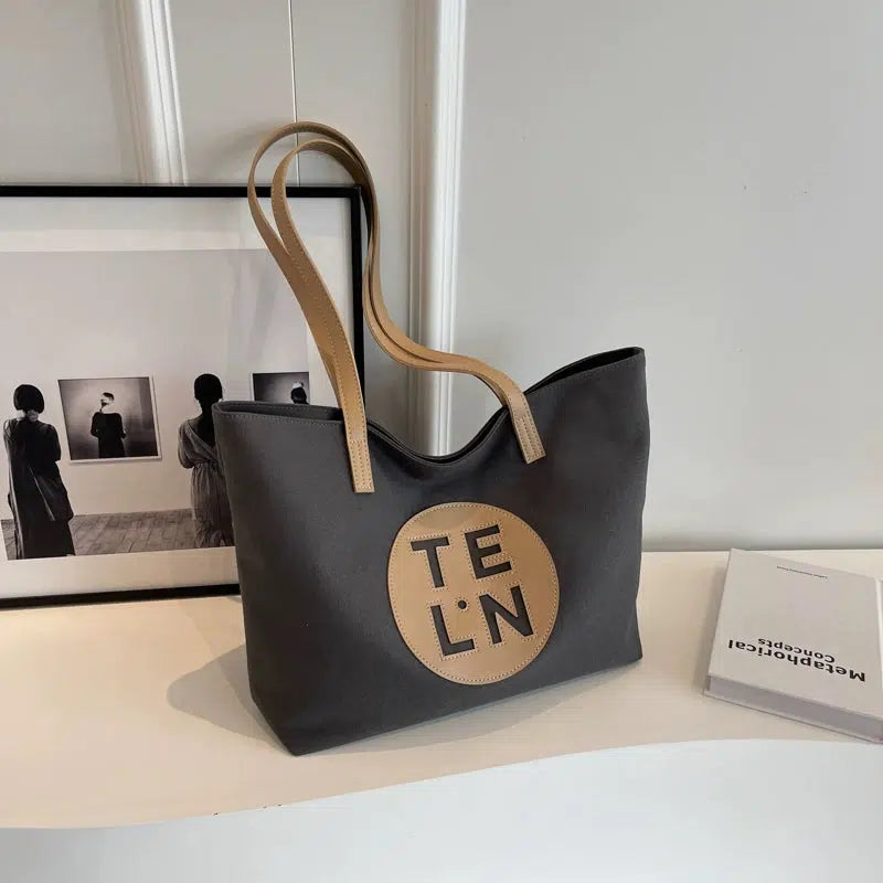Logo Leather Straps Canvas Tote Bag