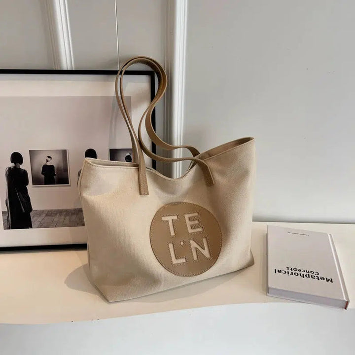 Logo Leather Straps Canvas Tote Bag
