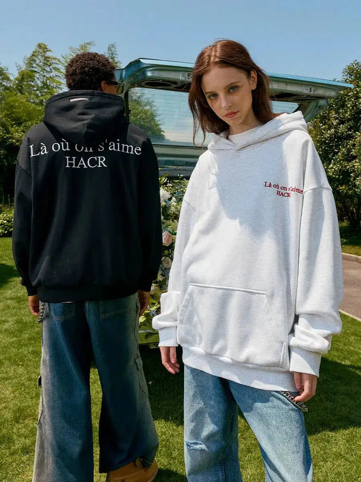 Logo Slogan Embroidered Hoodie