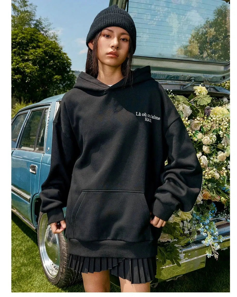 Logo Slogan Embroidered Hoodie