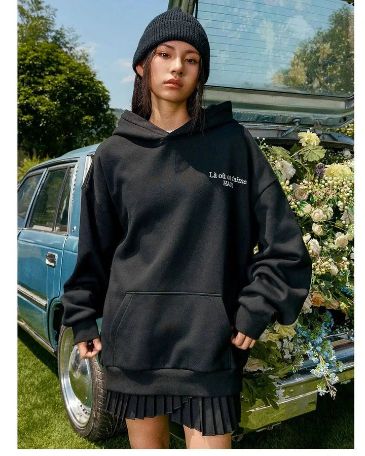 Logo Slogan Embroidered Hoodie