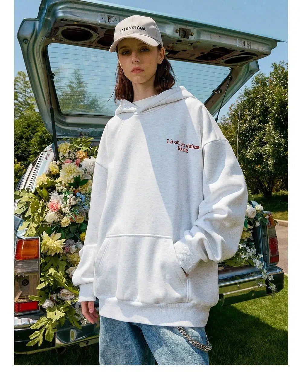 Logo Slogan Embroidered Hoodie