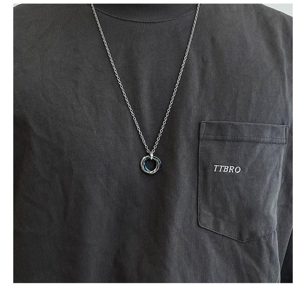 Long Metal Ring Pendant Necklace