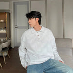 Long Sleeve Ribbed Knit Polo Shirt