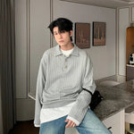 Long Sleeve Ribbed Knit Polo Shirt