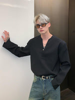 Long Sleeve V Neck Pleated Shirt