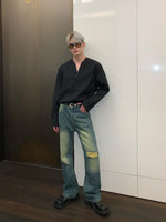 Long Sleeve V Neck Pleated Shirt