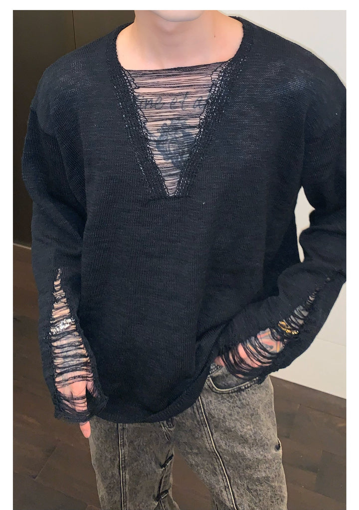 Long Sleeved Hollow V-neck Shirt
