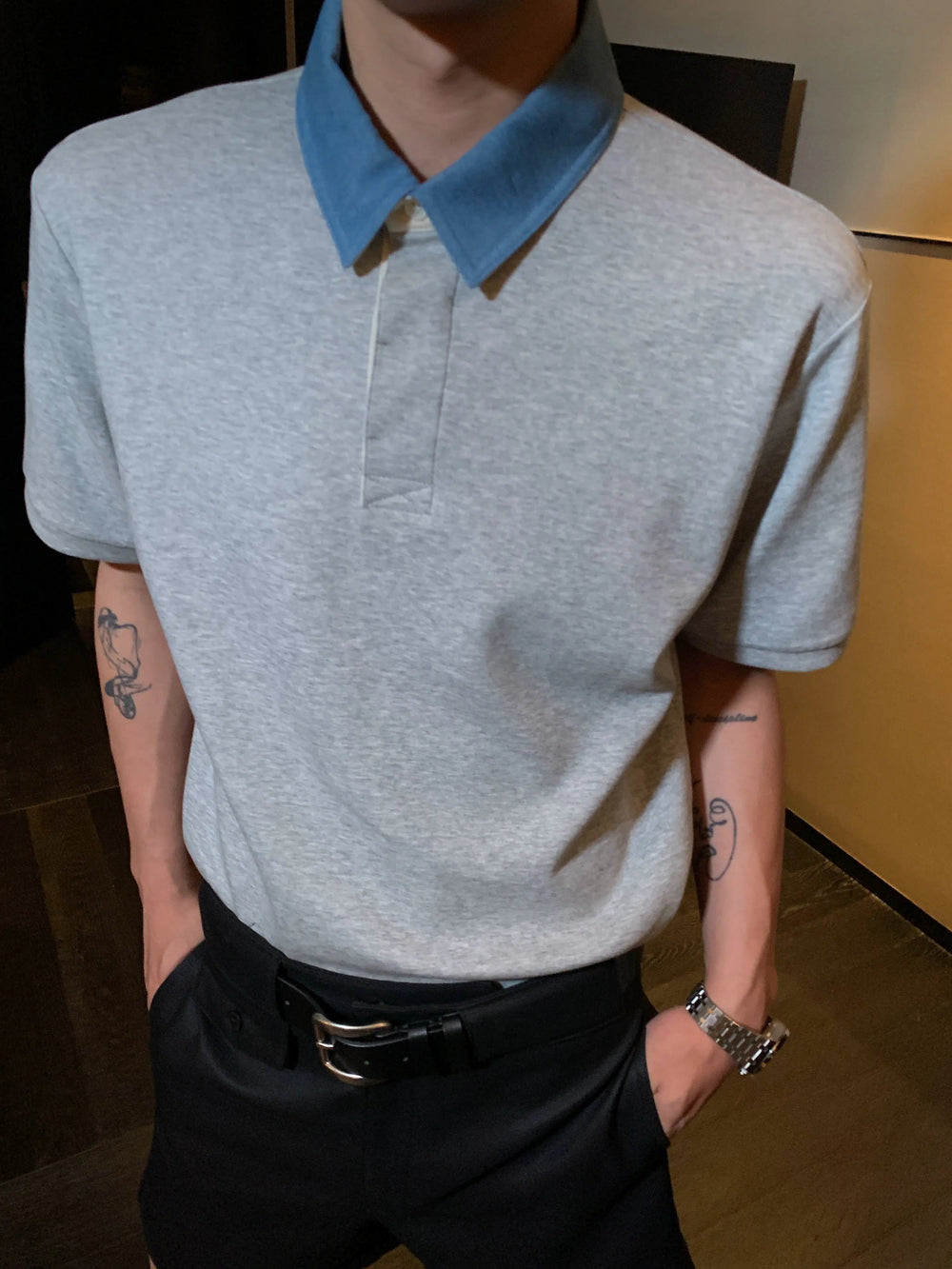 Loose Fit Contrast Color Polo Shirt