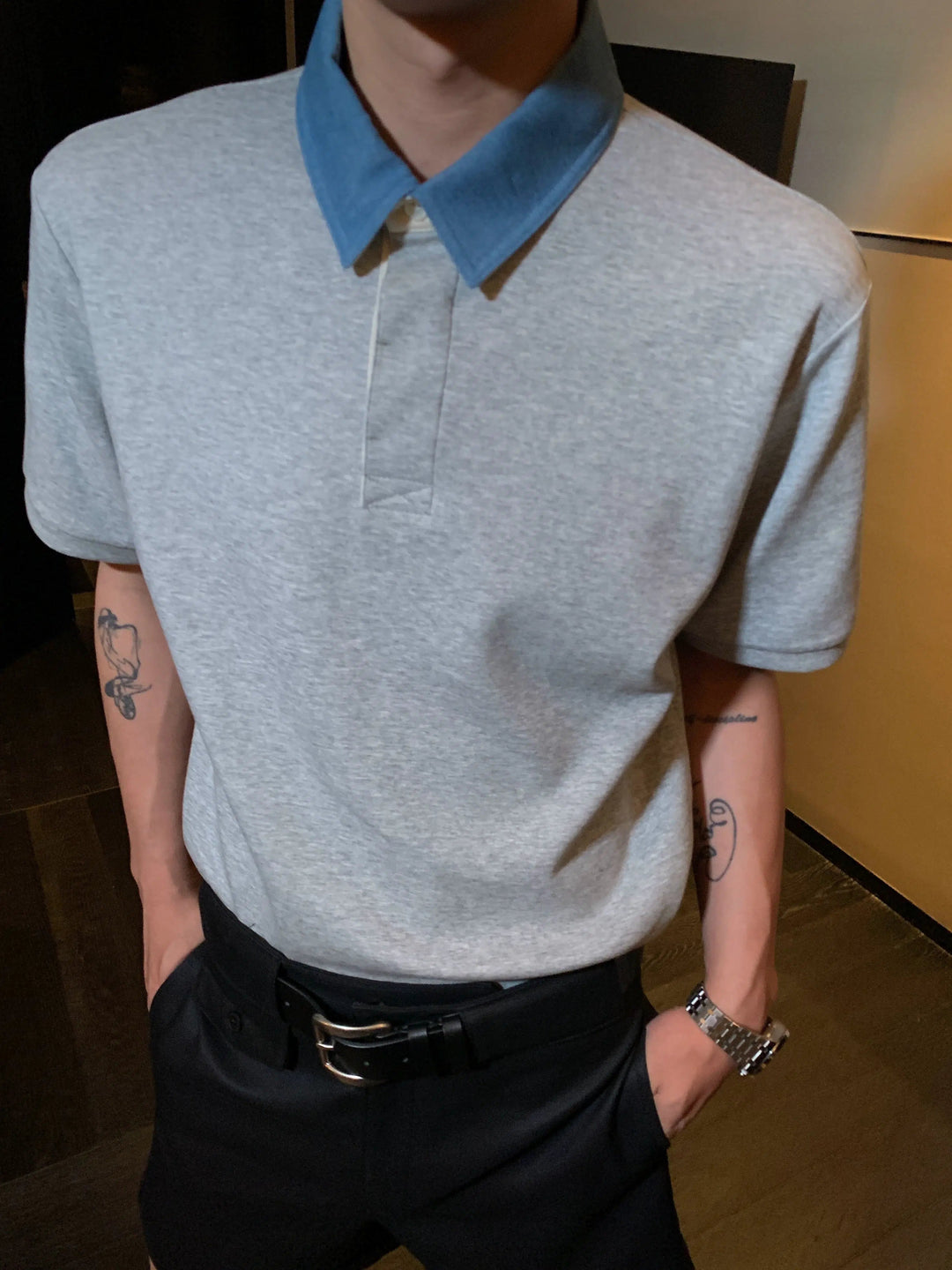 Loose Fit Contrast Color Polo Shirt
