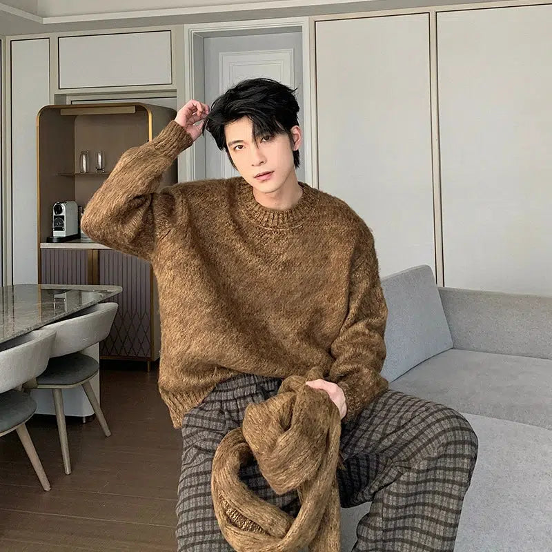 Loose Fit Crewneck Sweater with Scarf