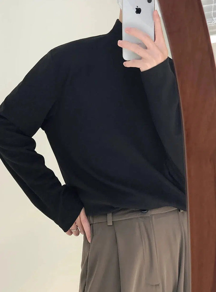 Loose Fit High Collar Half Turtleneck Shirt