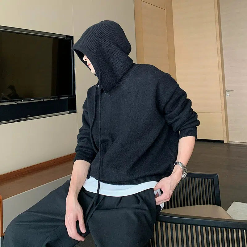 Loose Fit Knitted Hooded Sweatshirt