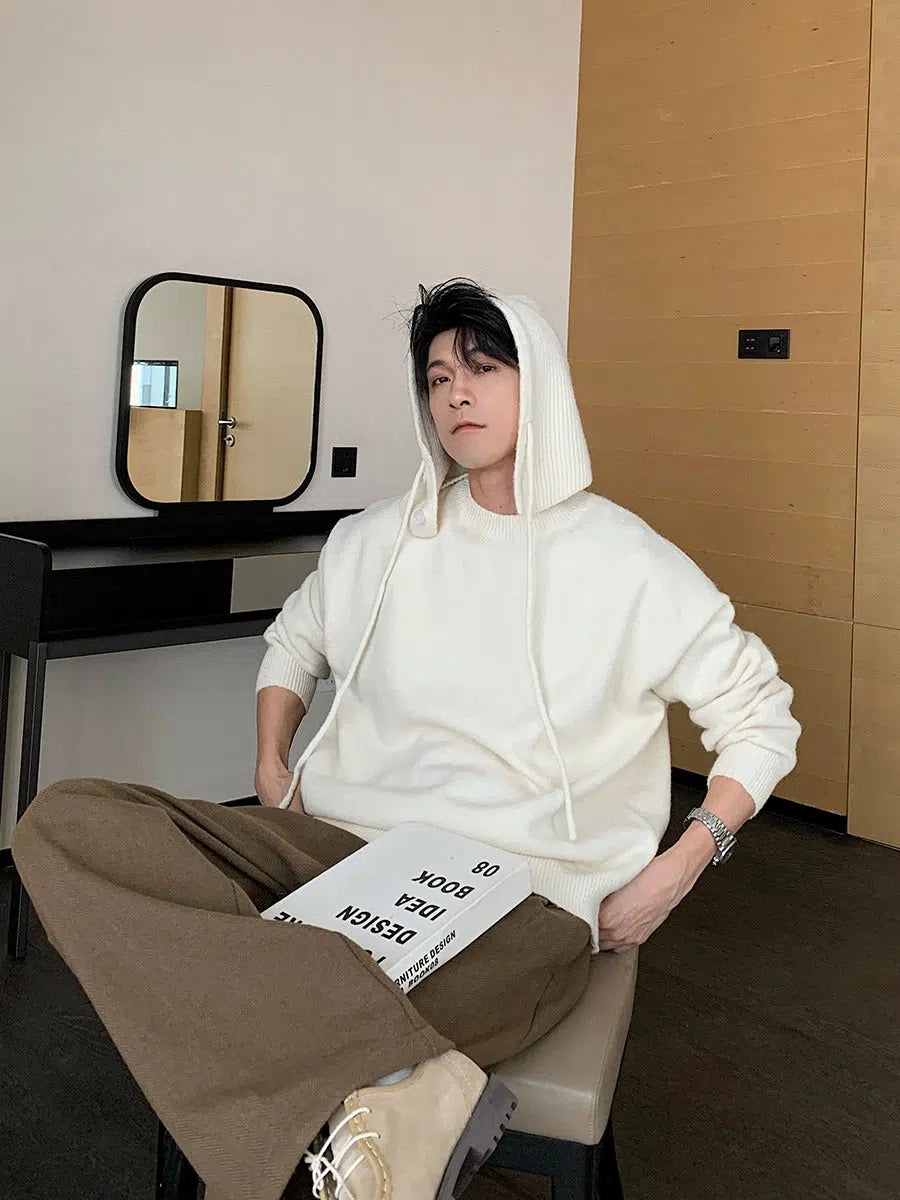 Loose Fit Knitted Hooded Sweatshirt