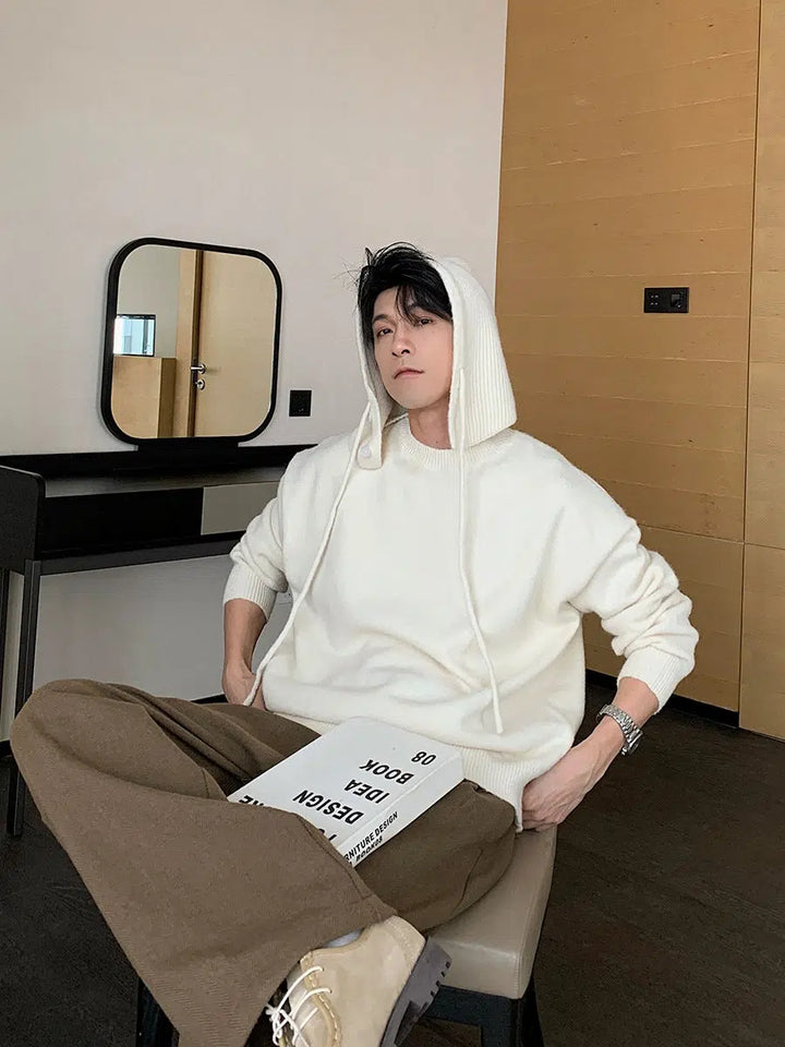 Loose Fit Knitted Hooded Sweatshirt