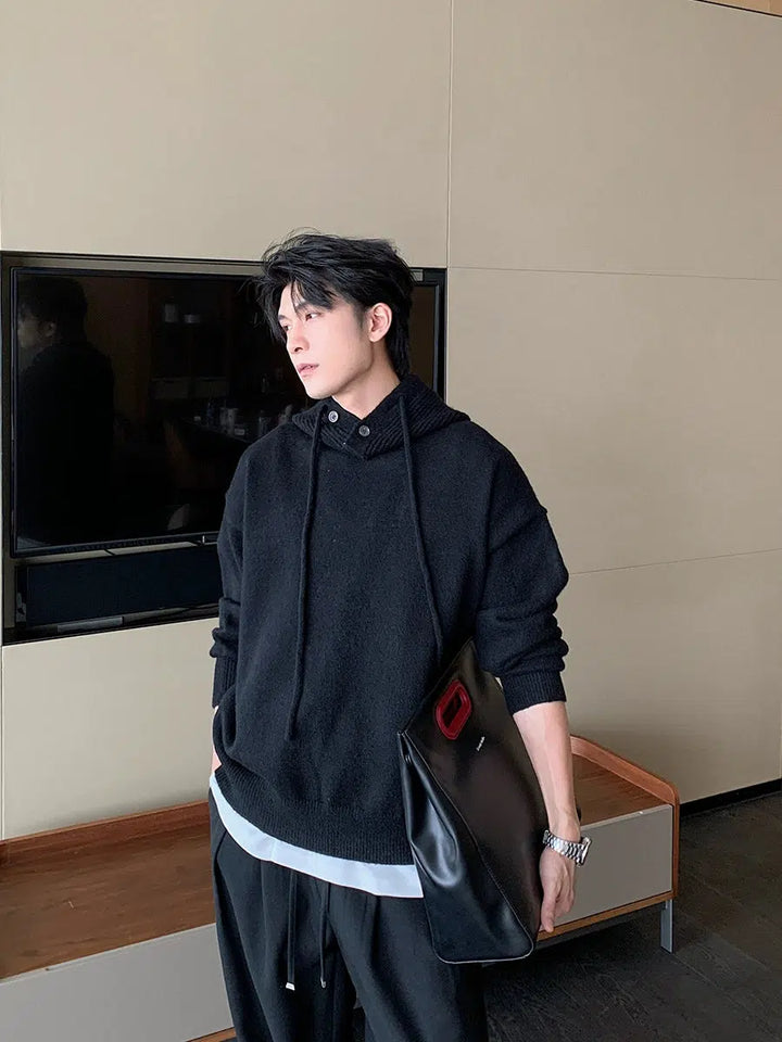Loose Fit Knitted Hooded Sweatshirt