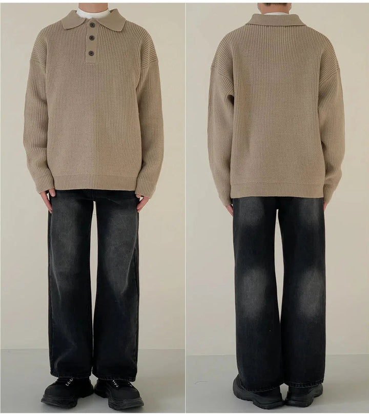 Loose Fit Polo Lapel Sweater
