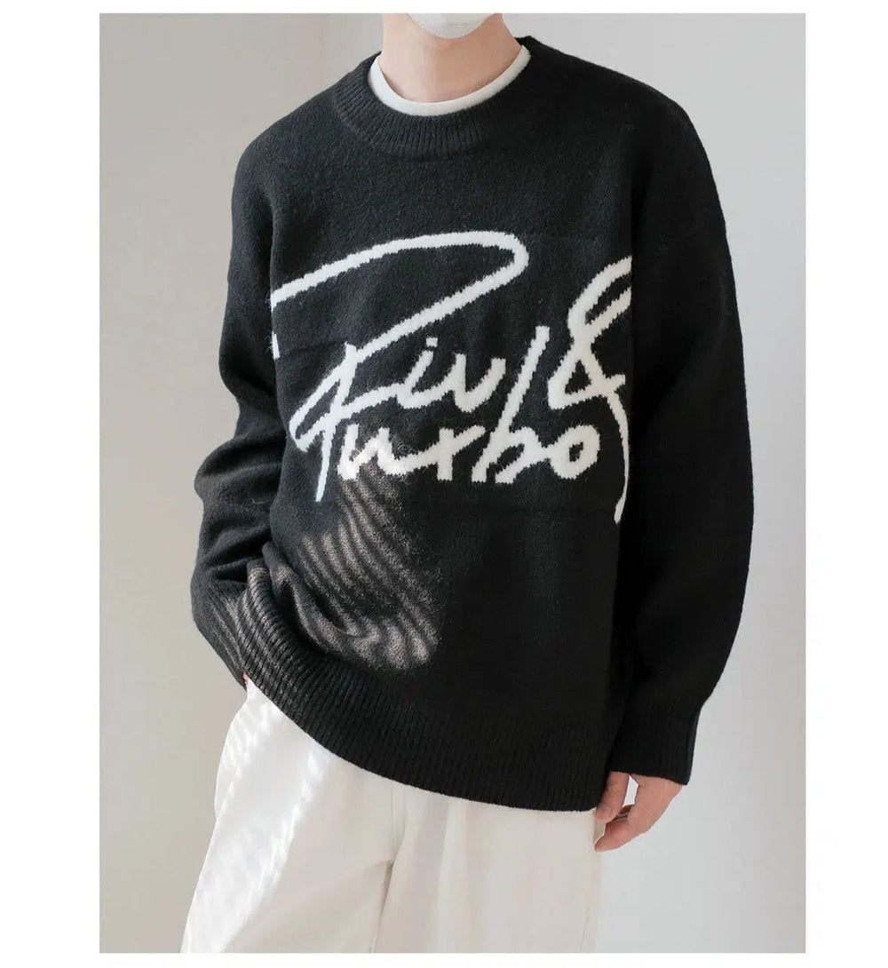 Loose Fit Text Print Sweater