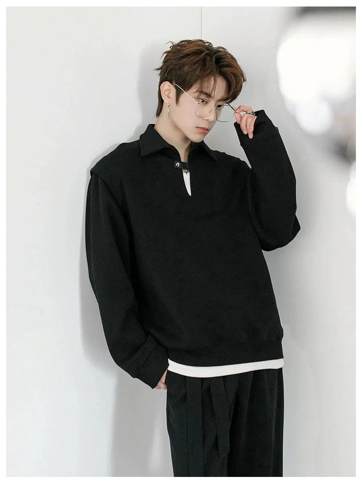 Loose Fit V-neck Lapel Pullover