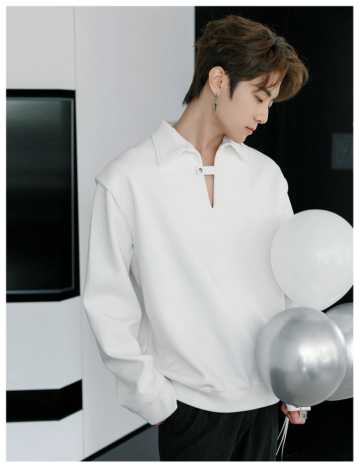 Loose Fit V-neck Lapel Pullover