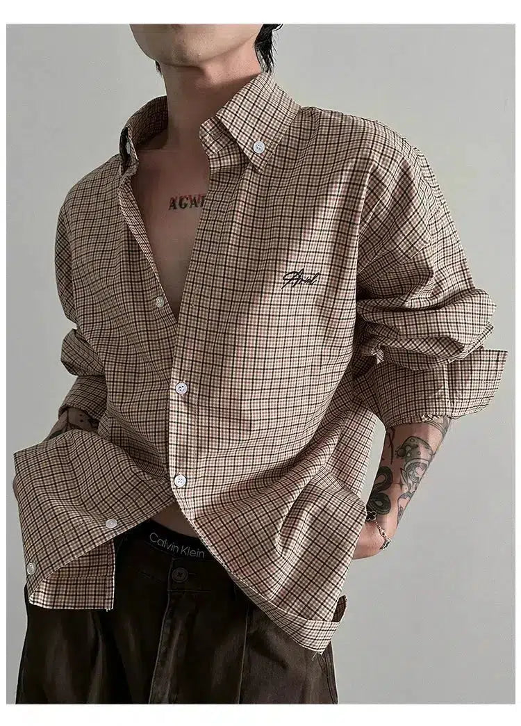 Loose Retro Plaid Long-Sleeved Shirt