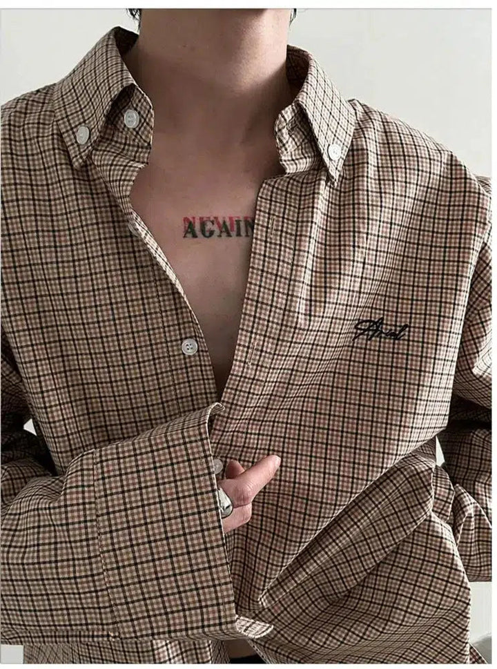 Loose Retro Plaid Long-Sleeved Shirt