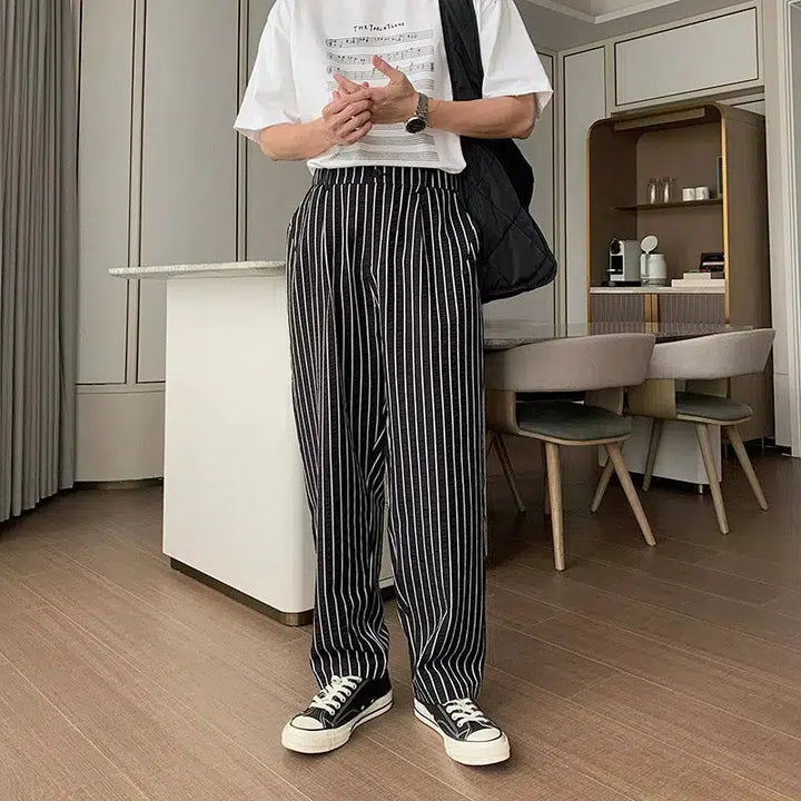 Loose-fit Elastic-Waist Striped Pants