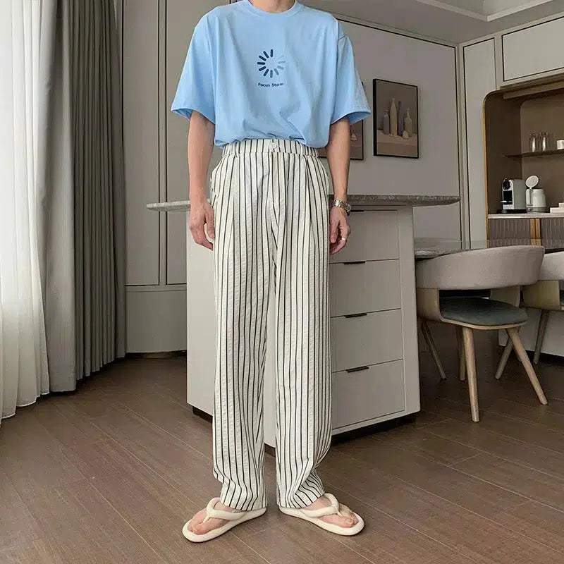 Loose-fit Elastic-Waist Striped Pants