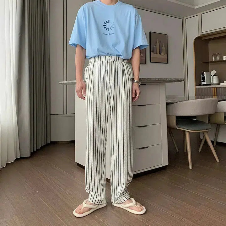 Loose-fit Elastic-Waist Striped Pants