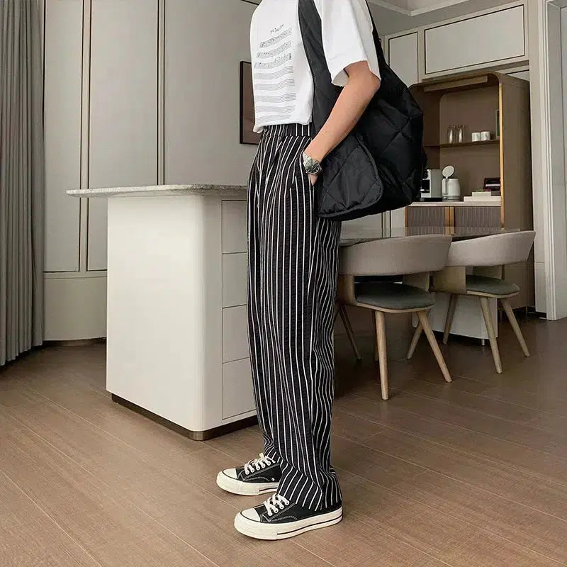 Loose-fit Elastic-Waist Striped Pants