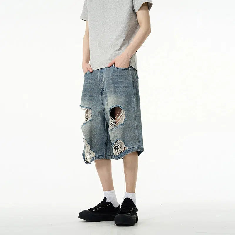 Loose-fit Knee-Length Denim Shorts