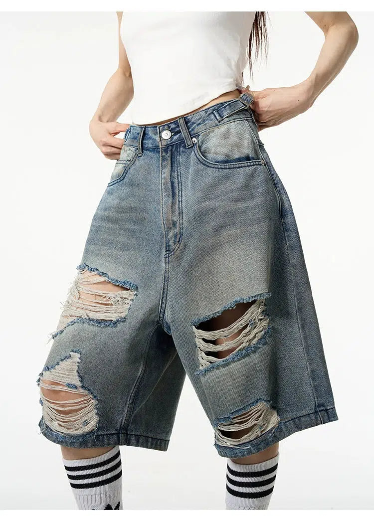 Loose-fit Knee-Length Denim Shorts