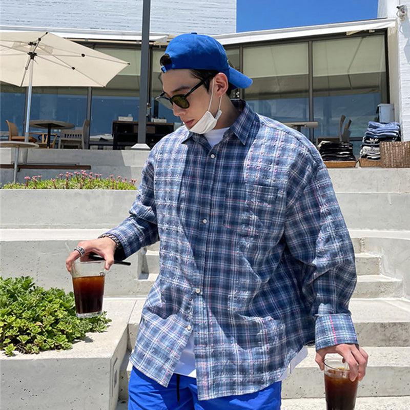Loose-fit Long-sleeved Plaid Shirt