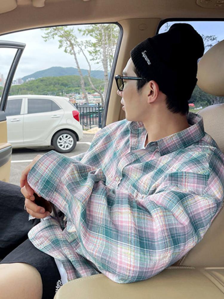 Loose-fit Long-sleeved Plaid Shirt