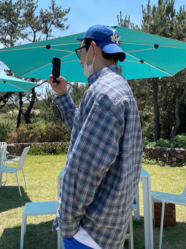 Loose-fit Long-sleeved Plaid Shirt