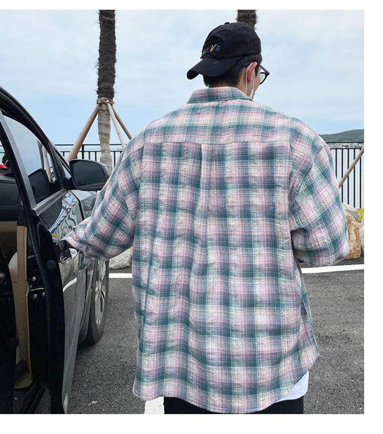 Loose-fit Long-sleeved Plaid Shirt