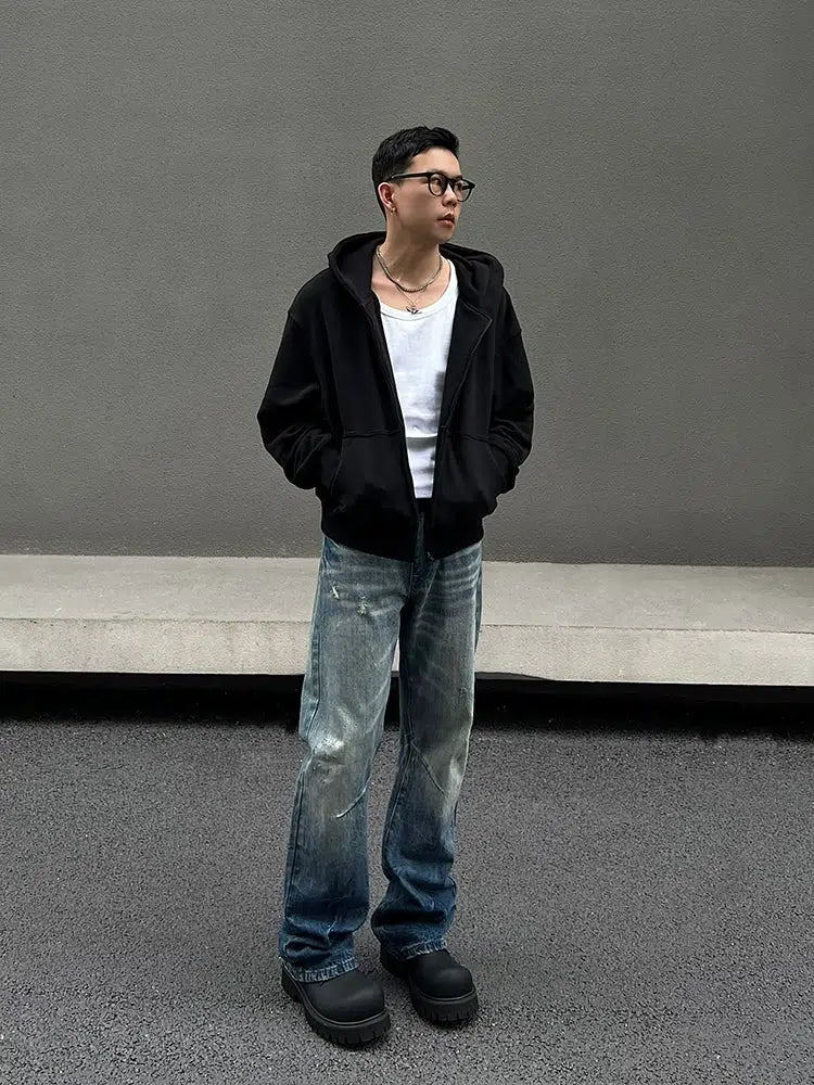 Loose-fit Washed Blue Straight-leg Jeans