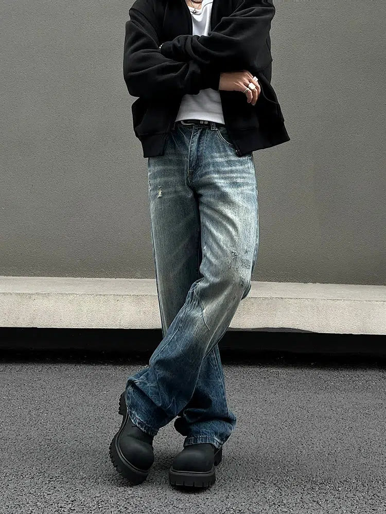 Loose-fit Washed Blue Straight-leg Jeans
