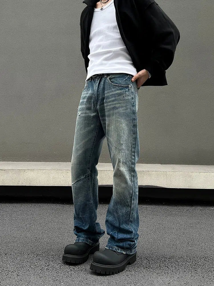 Loose-fit Washed Blue Straight-leg Jeans