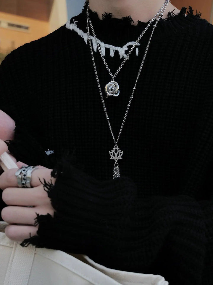 Lotus Tassel Pendant Silver Necklace