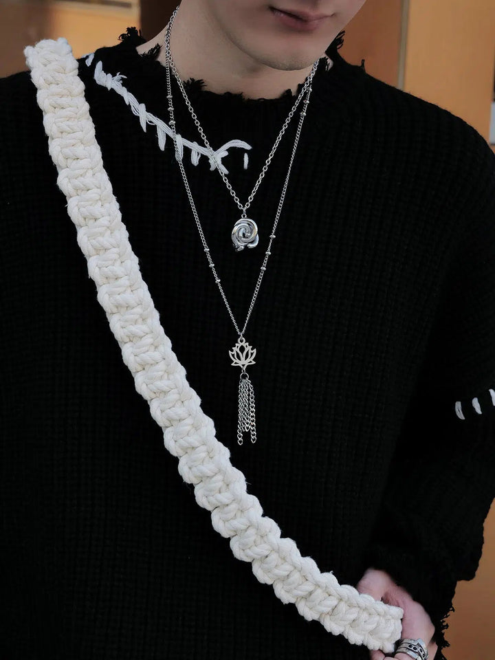 Lotus Tassel Pendant Silver Necklace