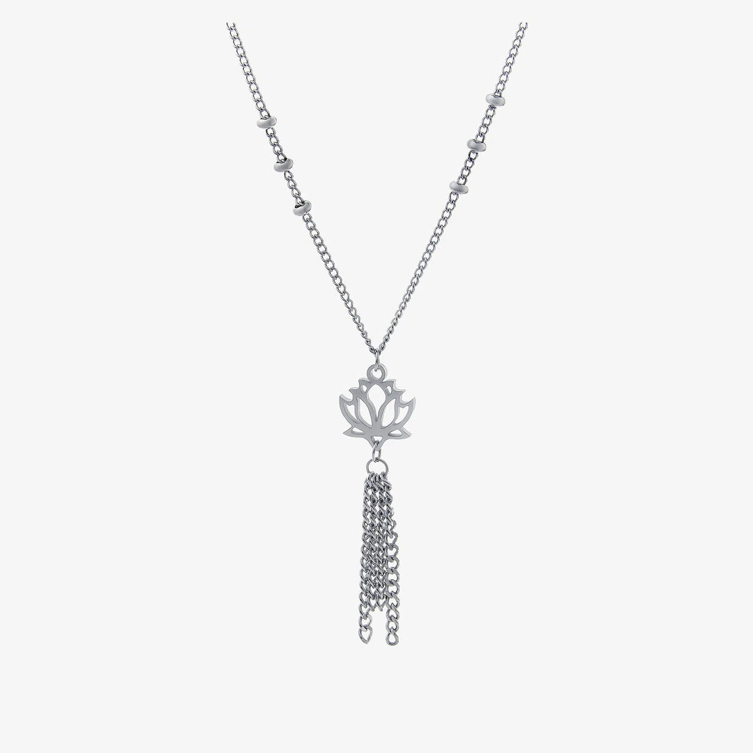 Lotus Tassel Pendant Silver Necklace