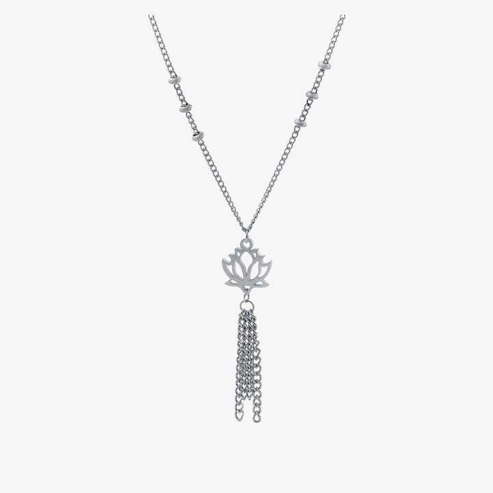 Lotus Tassel Pendant Silver Necklace