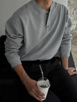 Waffle Knit Long Sleeve Henley Pullover 2