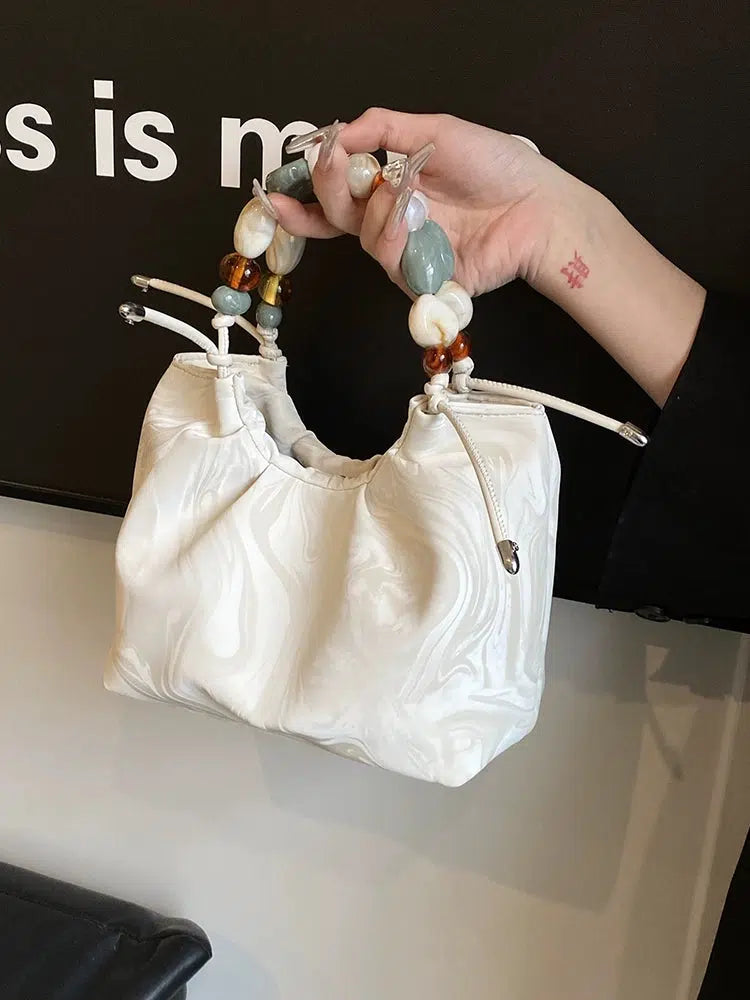 Marble Patterned Beaded Strap Handbag
