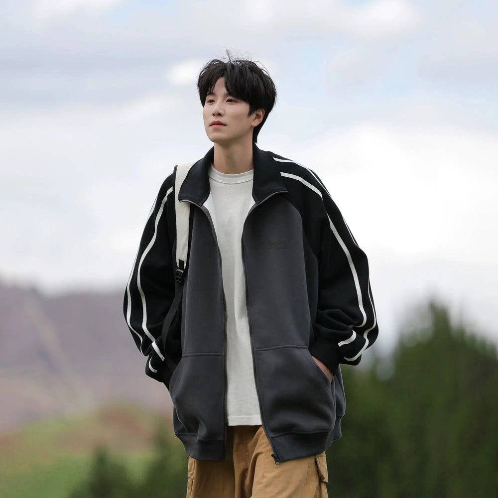 Stripe Detailing Zip-Up Jacket