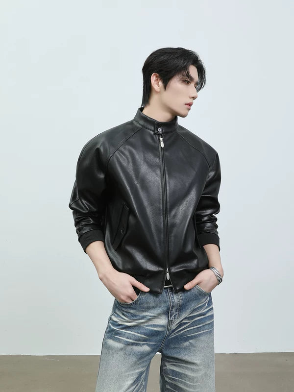 Stand Collar PU Leather Motorcycle Jacket 2