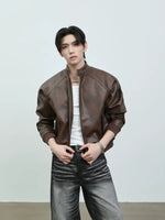 Stand Collar PU Leather Motorcycle Jacket 3